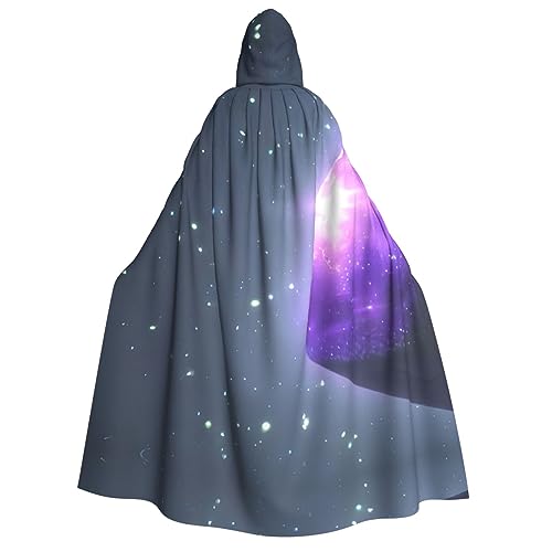 ELFcat Kapuzenumhang für Erwachsene, Unisex, volle Länge, Halloween, Karneval, Partyzubehör, Teufel-Hexenumhang, 147,3 cm, Galaxie, Sternenhimmel, violett, sternenklar von ELFcat