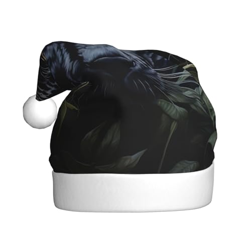 ELFcat Schwarze Weihnachtsmütze mit Leopardenmuster für Erwachsene, Weihnachtsmannmütze für Neujahr, Partyzubehör, Weihnachtsfüller, Geschenk von ELFcat