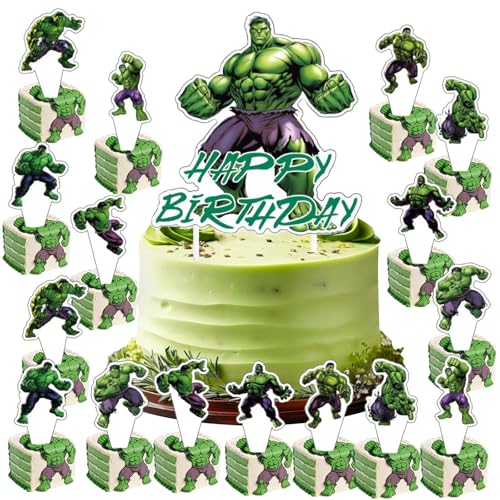 Hulk Geburtstagsdekorationen, großer Hulk-Kuchenaufsatz mit 6 Stück Cupcake-Topper, Superhelden-Kuchenaufsätze, Superhelden-Party-Dekorationen, Superher-Party-Jungen-Geburtstagsdekoration von Elie&Eason