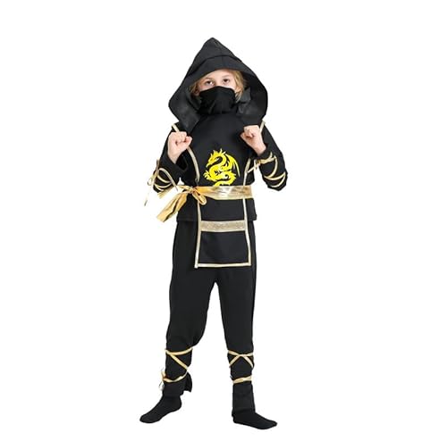 ELINA Goldenes Drache Ninja Kostümset,Ninja Overall mit Spielzeug Schwert,Kostüm Zubehör für Kinder,Perfekt für Kinder Halloween Cosplay Themenpartys Party 2-4 Jahre von ELINA
