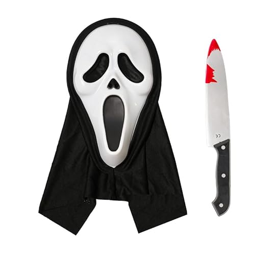 ELINA Gruseliges Geistergesicht Scream Maske mit Spielzeugmesser Scream Cosplay Kostüm Halloween Karneval Accessoire ELINA Gruseliges Geistergesicht Scream Maske mit Spielzeugmesser Scream Cosplay Kostüm Halloween Karneval Accessoire von ELINA