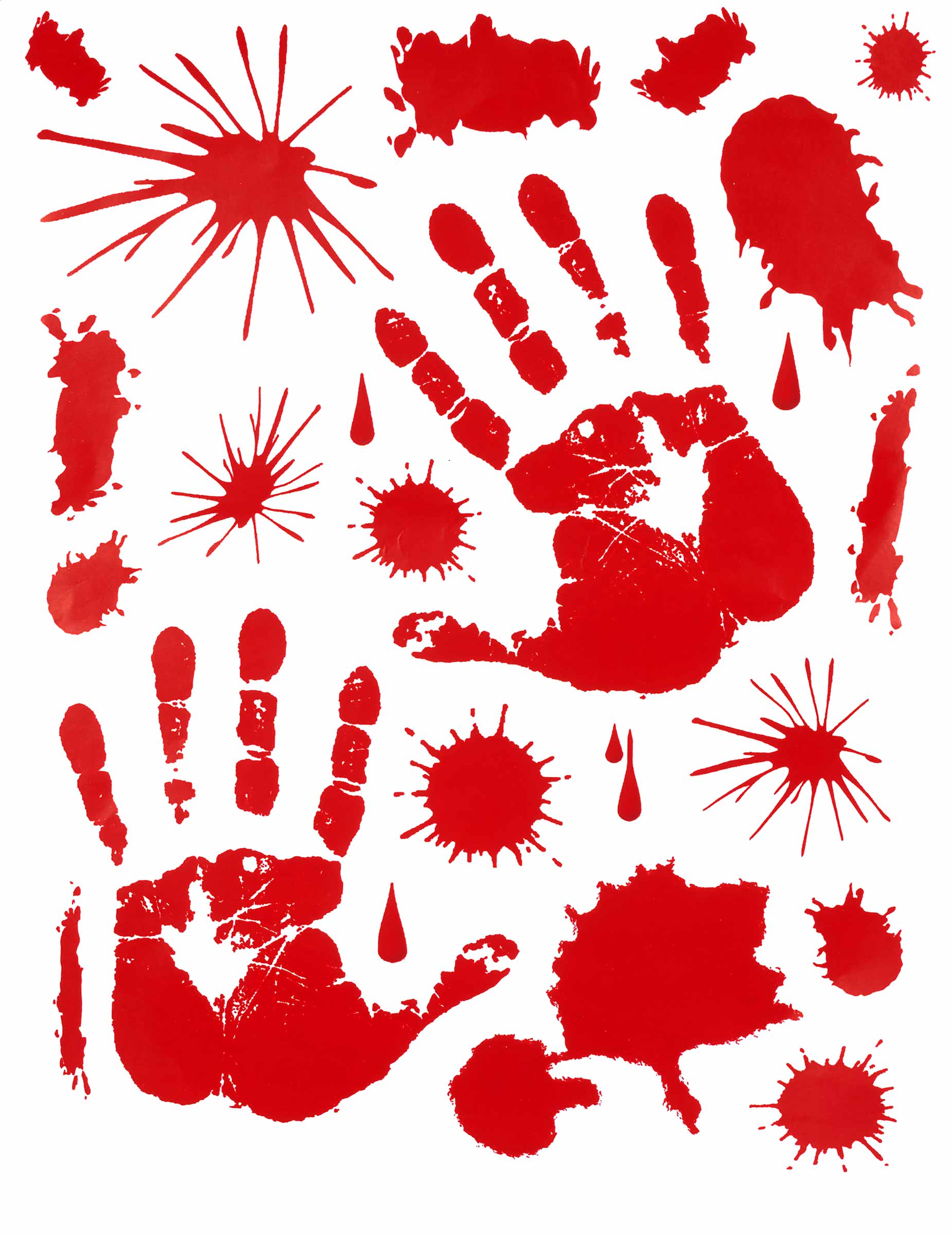 Blutige Hände Sticker-Set Halloween-Party-Deko 10-teilig rot 30x40cm von KARNEVAL-MEGASTORE