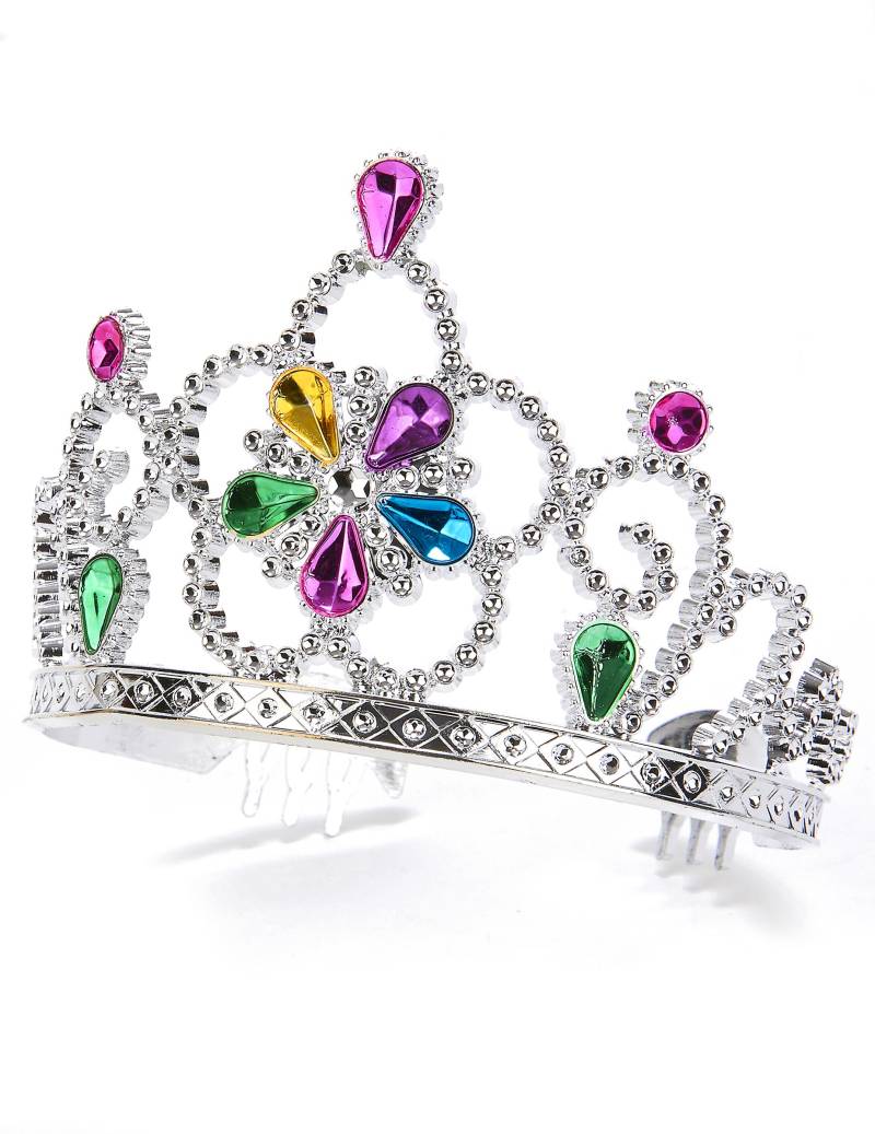 Diadem Prinzessin Kostüm-Accessoire silber-bunt von KARNEVAL-MEGASTORE