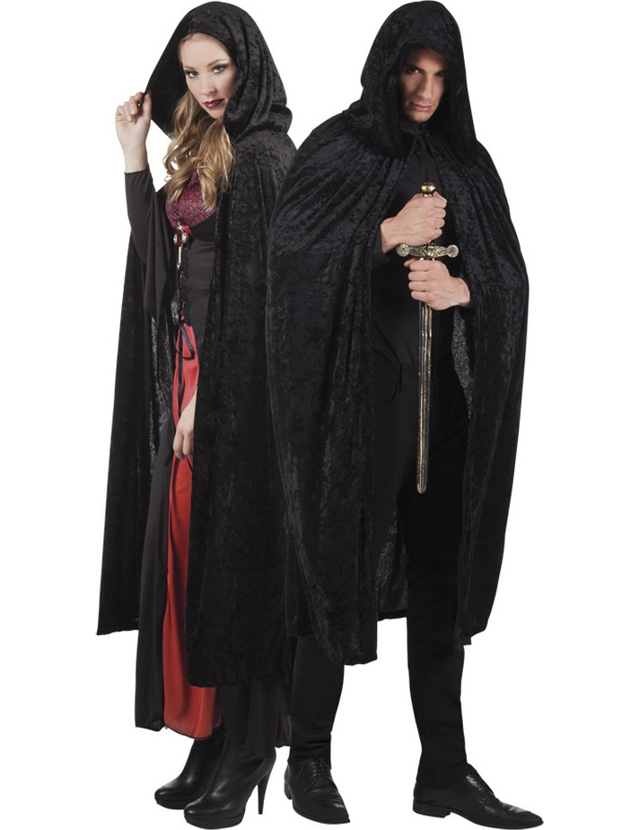 Fantasy Samt-Umhang Cape mit Kapuze Vampirin schwarz von KARNEVAL-MEGASTORE