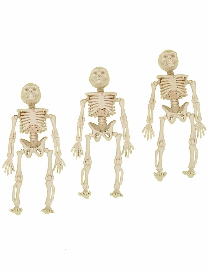 Hängedeko Halloween Skelett Figuren 3 Stück beige 12cm von KARNEVAL-MEGASTORE