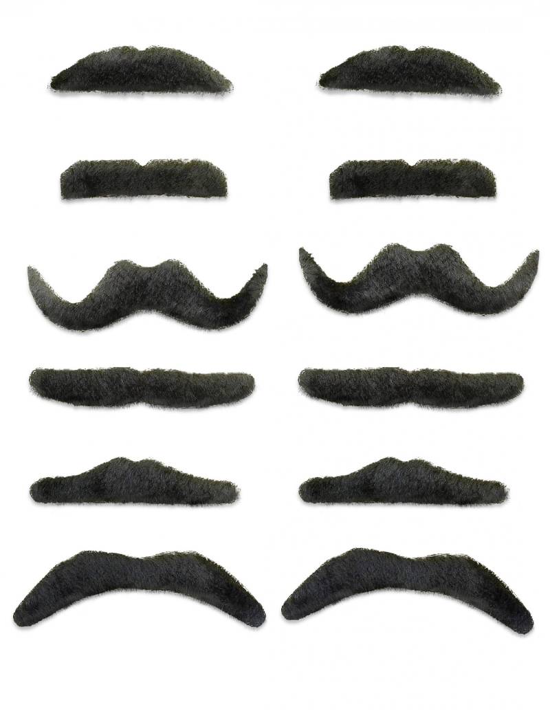 Lustiges Schnurrbart-Set 12 Stück schwarz von KARNEVAL-MEGASTORE