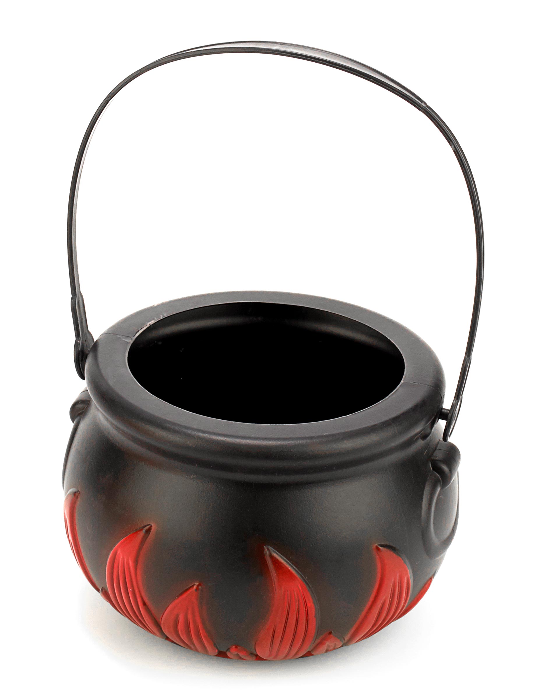 Mini Hexenkessel mit Flammen Halloween-Deko schwarz-rot 13cm von KARNEVAL-MEGASTORE