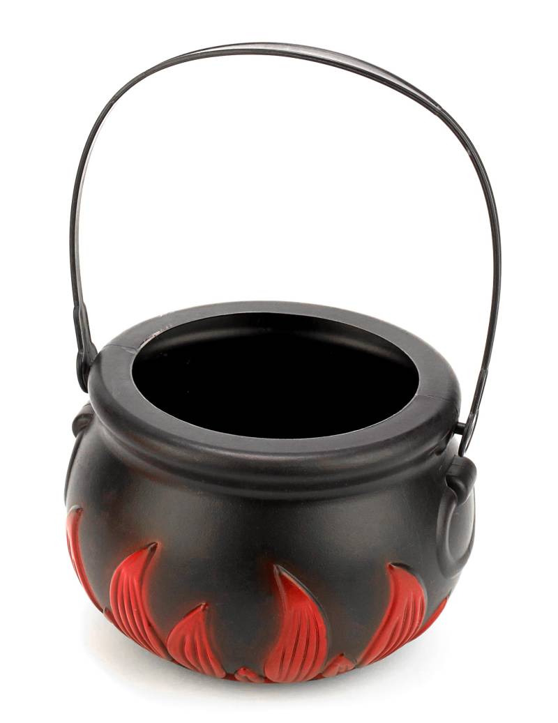 Mini Hexenkessel mit Flammen Halloween-Deko schwarz-rot 13cm von KARNEVAL-MEGASTORE