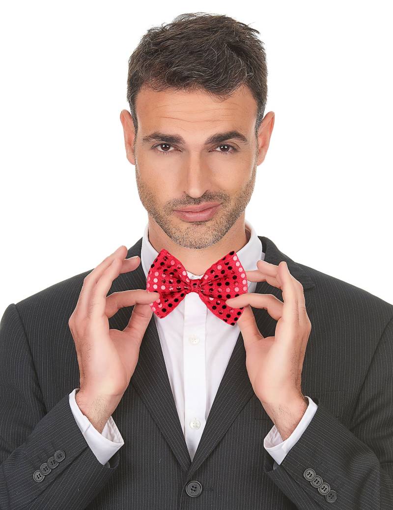 Pailletten Fliege Karneval-Accessoire rot von KARNEVAL-MEGASTORE