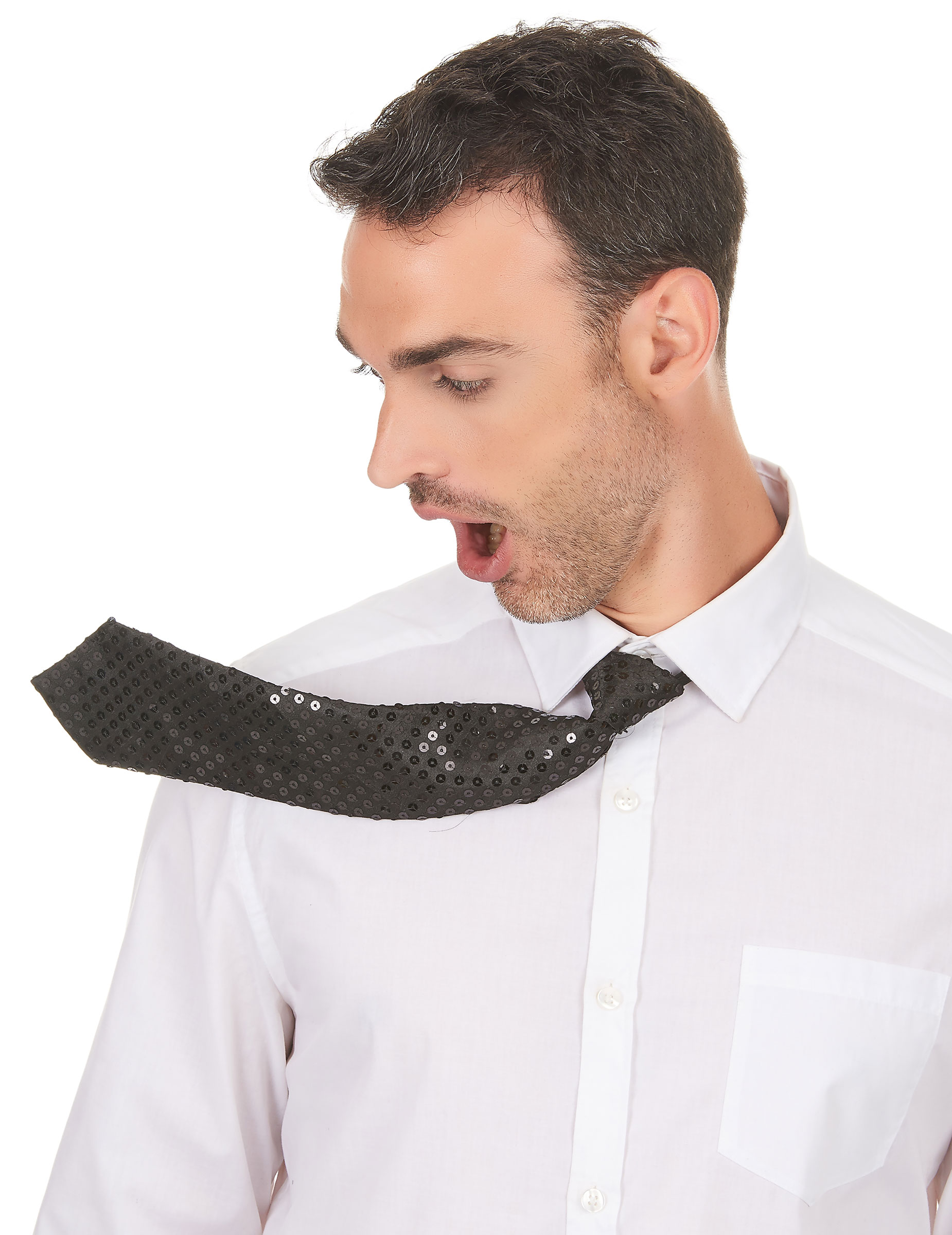 Pailletten-Krawatte Disco-Accessoire schwarz von KARNEVAL-MEGASTORE