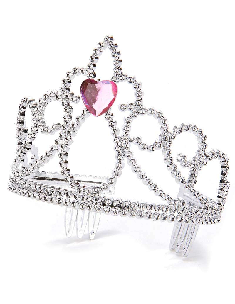 Prinzessinnen Herz-Diadem silber-rosa von KARNEVAL-MEGASTORE