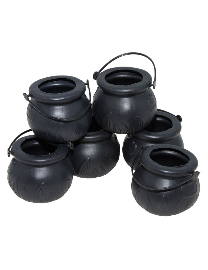 Set Mini-Kessel Halloween Dekoration 6 Stück schwarz6 x 6 cm von KARNEVAL-MEGASTORE