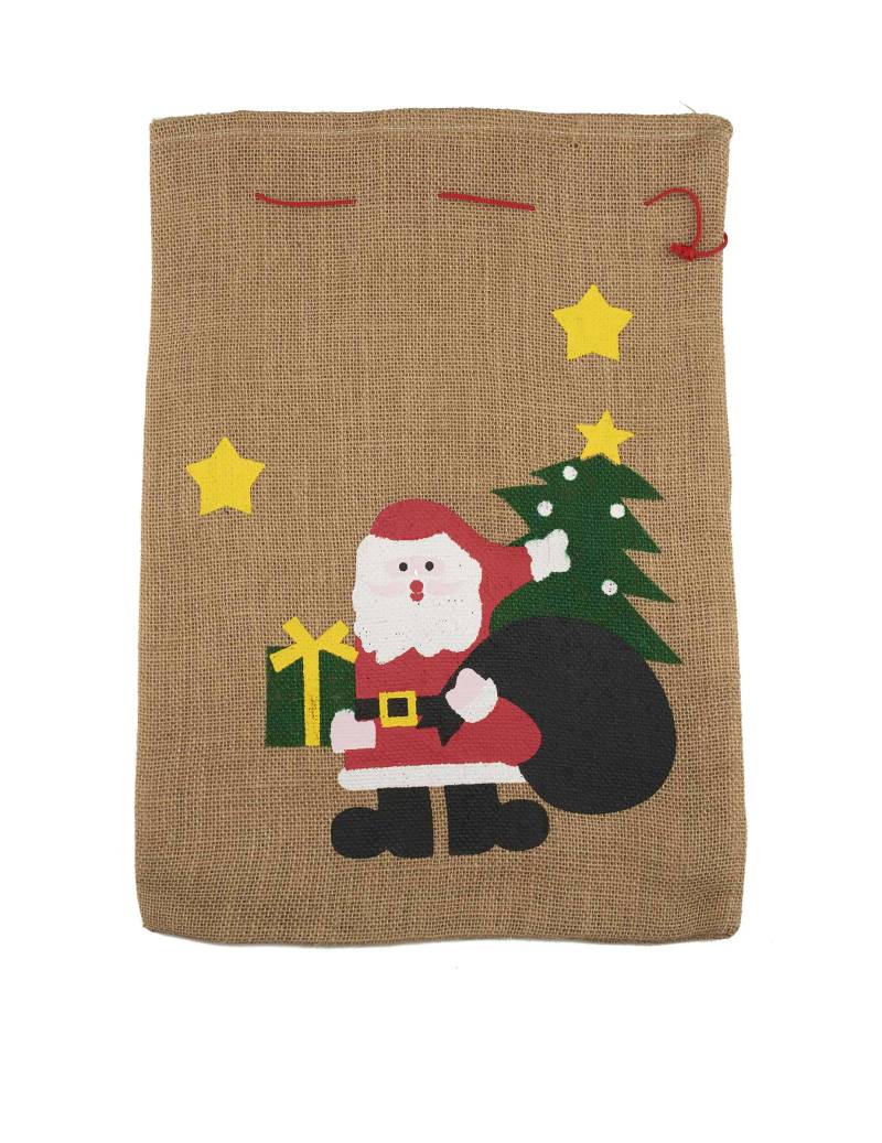 Weihnachtsmann Jute-Sack Weihnachtstasche beige 50x35cm von KARNEVAL-MEGASTORE