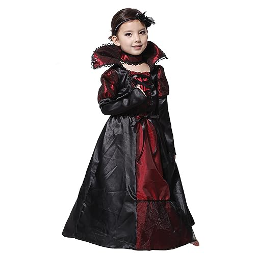 ELLASASUXI Halloween Kostüm Vampir Kinder Mädchen,Vampir Königin Kostüm Halloween Kleid Kostüm Kinder für Halloween Cosplay Karneval Fasching,10-11 Jahre von ELLASASUXI