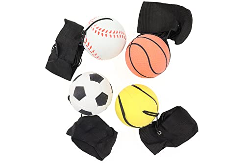 ELLUG 4er Set Springball/Returnball/Flummi Ø 6cm Armband&Schnur, Fußball/Basketball/Tennisball/Baseball von ELLUG