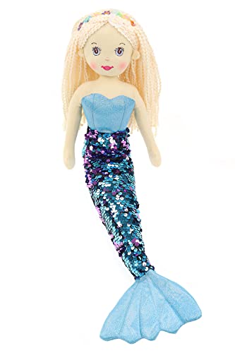 ELLUG Softpuppe/Stoffpuppe Meerjungfrau als Kuscheltier und Spielzeug mit Glitzerstoff & Pailetten 45cm (Blau) von ELLUG