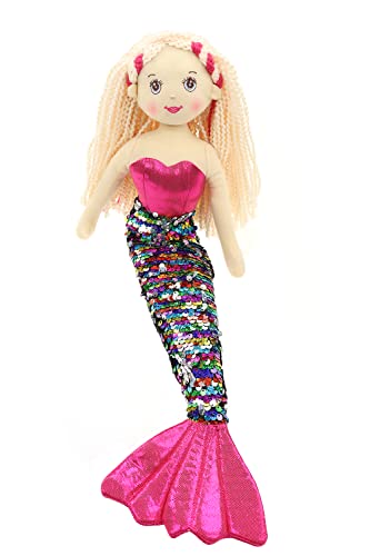 ELLUG Softpuppe/Stoffpuppe Meerjungfrau als Kuscheltier und Spielzeug mit Glitzerstoff & Pailetten 45cm (Pink) von ELLUG