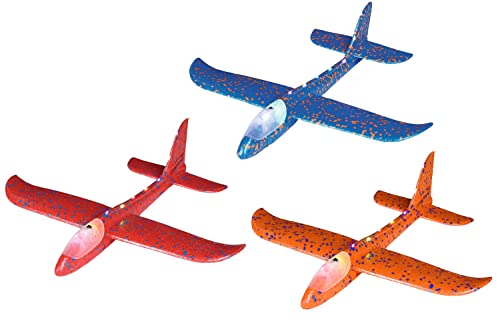 ELLUG großes XXL Segelflugzeug Segelflieger aus Styropor mit LED Beleuchtung 49 * 48 * 12,5cm Flugzeug Flieger Outdoor-Sport Wurf-Spielzeug (3er Set) von ELLUG