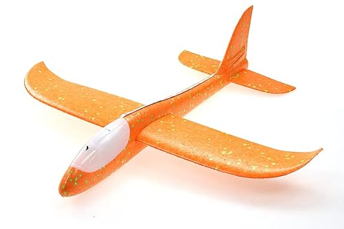 ELLUG großes XXL Segelflugzeug Segelflieger aus Styropor mit LED Beleuchtung 49 * 48 * 12,5cm Flugzeug Flieger Outdoor-Sport Wurf-Spielzeug (Orange) von ELLUG