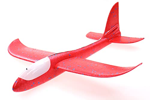 ELLUG großes XXL Segelflugzeug Segelflieger aus Styropor mit LED Beleuchtung 49 * 48 * 12,5cm Flugzeug Flieger Outdoor-Sport Wurf-Spielzeug (Rot) von ELLUG