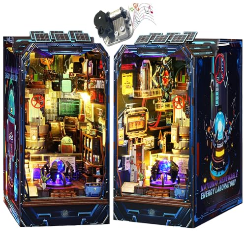 DIY Book Nook Kit 3D Wooden Puzzle, Puppenhaus mit LED DIY Bookend Puppenhaus Kit Crafts Hobbies Gifts (Energielabor) von ELPHNUTSEY