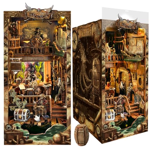 DIY Buchnischen-Bausatz 3D Holz Puzzle, Puppenhaus mit LED DIY Bücherstütze Puppenhaus Bastelset Hobby Geschenk von ELPHNUTSEY