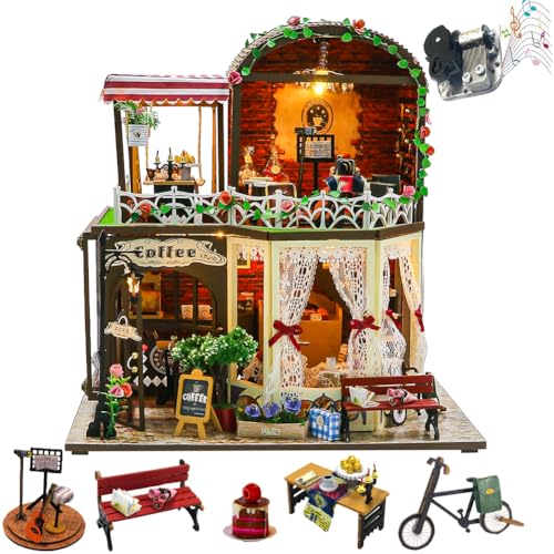 DIY Dollhouse Houses – Bastelset aus Holz mit Warmer LED-Beleuchtung,Creative Set for Bookshelf Decoration– kreatives Geschenk für Erwachsene (Ohne Staubschutzhaube) von ELPHNUTSEY