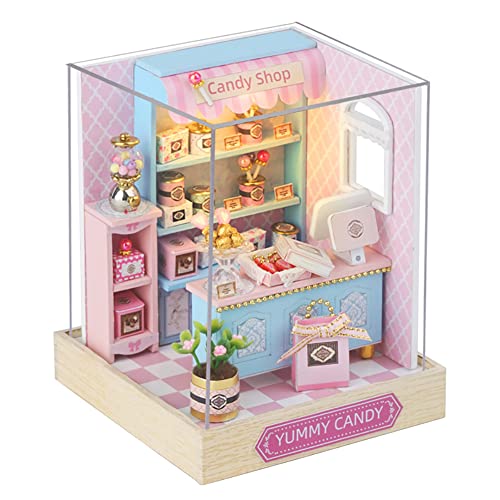 DIY Miniatur-Puppenhaus-Set mit Möbeln, Maßstab 1:24, kreatives Zimmer, Mini-Puppenhaus aus Holz, staubdicht, für Kinder, Jugendliche, Erwachsene (Yummy Candy) von ELPHNUTSEY