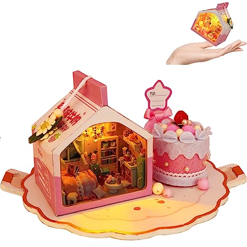 DIY Miniatur- und Möbel-Puppenhaus-Set, Mini-3D-Holzpuppenhaus mit LED, Milchkarton, handgefertigtes Hausmodellbau für Valentinstag, Geburtstag von ELPHNUTSEY