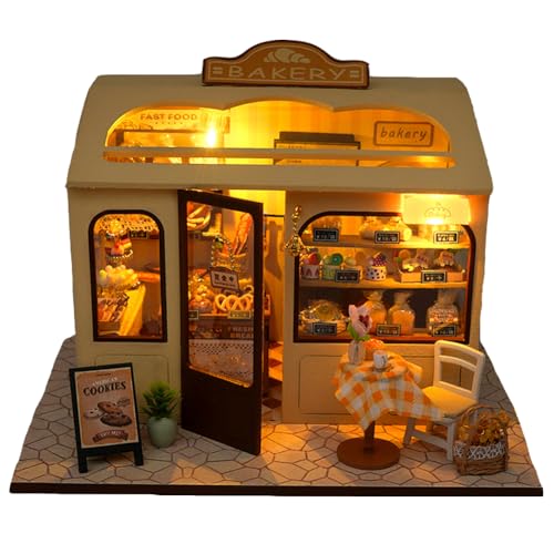 DIY-Puppenhäuser, Miniaturhaus-Bausatz für Erwachsene mit LED-Beleuchtung, 3D-Zimmerpuzzle & Buchstütze – Kreativset zur Regaldekoration von ELPHNUTSEY