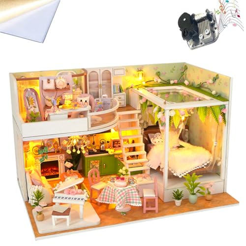 DIY-Puppenhäuser, Miniaturhaus-Bausatz für Erwachsene mit LED-Beleuchtung, 3D-Zimmerpuzzle & Buchstütze – Kreativset zur Regaldekoration von ELPHNUTSEY