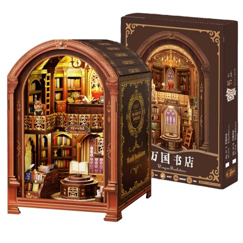 DIY-Puppenhaus, Miniatur-Bausatz für Puppenhaus mit LED-Beleuchtung – 3D-Rätsel und Regaldekoration, kreatives Wohnaccessoire von ELPHNUTSEY