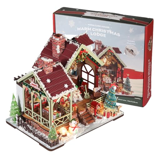 DIY-Puppenhaus, Miniatur-Weihnachtshaus-Bausatz mit LED-Beleuchtung – 3D-Rätsel und Regaldekoration, kreatives Wohnaccessoire von ELPHNUTSEY