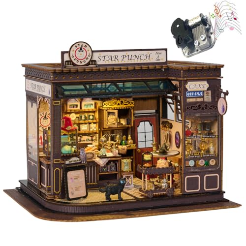 DIY Puppenhaus Buchnische Dekor,DIY Buchnischen-Einsatz Set,3D Holzpuzzle-Buchnische mit LED-Beleuchtung,Holz-Bucheinsatz Modellbau für Buchstützen，Geschenke für Angehörige und Freunde (K-1083) von ELPHNUTSEY