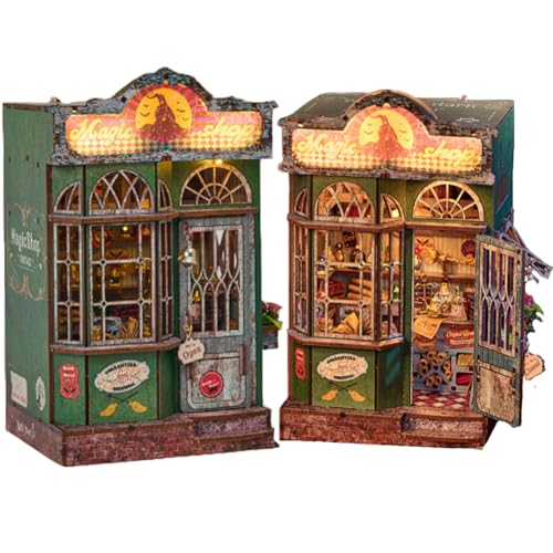 DIY Puppenhaus Buchnische Dekor,DIY Buchnischen-Einsatz Set,3D Holzpuzzle-Buchnische mit LED-Beleuchtung,Holz-Bucheinsatz Modellbau für Buchstützen，Geschenke für Angehörige und Freunde (SL-35) von ELPHNUTSEY