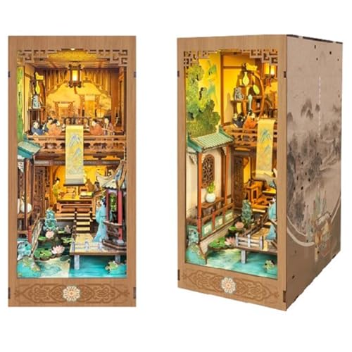 DIY Puppenhaus Buchnische Dekor,DIY Buchnischen-Einsatz Set,3D Holzpuzzle-Buchnische mit LED-Beleuchtung,Holz-Bucheinsatz Modellbau für Buchstützen (SQ-01c) von ELPHNUTSEY