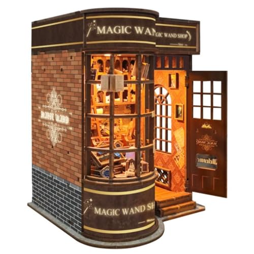 DIY Puppenhaus Buchnische Dekor,DIY Buchnischen-Einsatz Set,3D Holzpuzzle-Buchnische mit LED-Beleuchtung,Holz-Bucheinsatz Modellbau für Buchstützen (SQ51) von ELPHNUTSEY