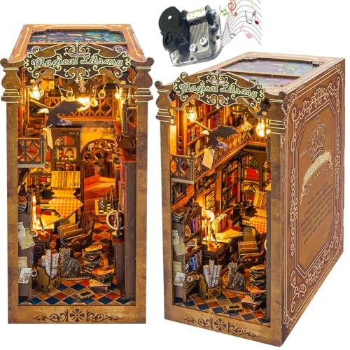 DIY Puppenhaus Buchnische Dekor,DIY Buchnischen-Einsatz Set,3D Holzpuzzle-Buchnische mit LED-Beleuchtung,Holz-Bucheinsatz Modellbau für Buchstützen DIY Puppenhaus Buchnische Dekor,DIY Buchnischen-Einsatz Set,3D Holzpuzzle-Buchnische mit LED-Beleuchtung,Holz-Bucheinsatz Modellbau für Buchstützen von ELPHNUTSEY