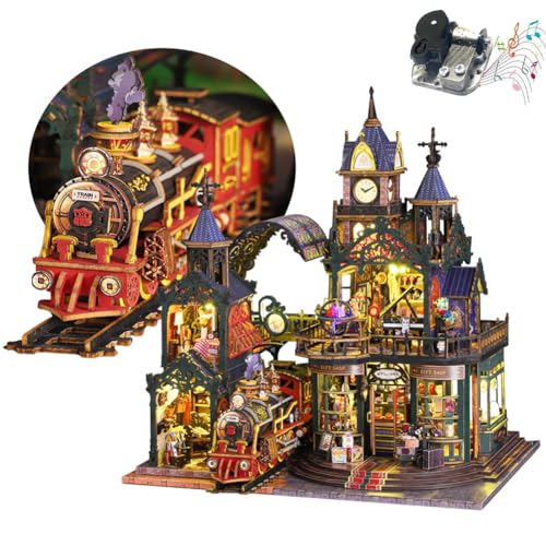Holzpuppenhaus-Bausatz, DIY-Puppenhaus-Bausatz mit LED-Beleuchtung, kreatives Set zur Regaldekoration, 3D-Modell, kreative Geschenke für Freunde und Verwandte (Ohne Staubschutzhülle) von ELPHNUTSEY