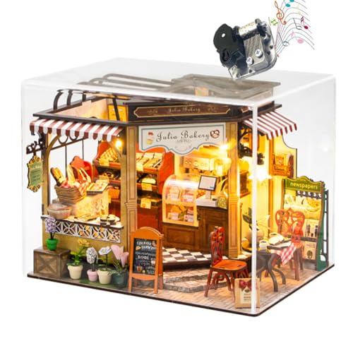 Mini-3D-Holzpuppenhaus-Bastelmodell mit LED, DIY-Miniatur- und Möbel-Puppenhaus-Set, kreative Raumidee für Valentinstag, Geburtstag, Geschenk (mit Staubschutz) von ELPHNUTSEY