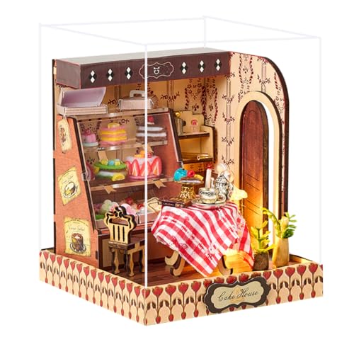 Mini 3D-Holzpuppenhaus-Bausatz mit Möbeln – Staubschutzabdeckung und integrierter LED-Beleuchtung. Ideales kreatives Geschenk für Geburtstage oder Elegante Innendekoration (Süße Muße) von ELPHNUTSEY
