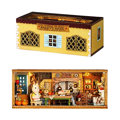 Mini-3D-Puppenhaus-Bastelmodell aus Holz mit LED, DIY-Miniatur- und Möbel-Puppenhaus-Set, kreative Raumidee für Valentinstag, Geburtstag (Harry's Kitchen) von ELPHNUTSEY