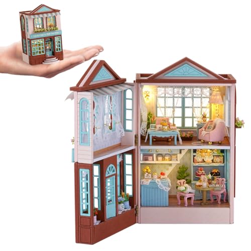 Puppenhaus DIY Miniatur-Holzmöbel-Set, handgefertigtes Mini-Puppenhaus mit LED, Maßstab 1:24, kreatives Holzhandwerk-Spielzeug für Erwachsene, Freunde, Liebhaber, Geburtstagsgeschenk (Dessertladen) von ELPHNUTSEY