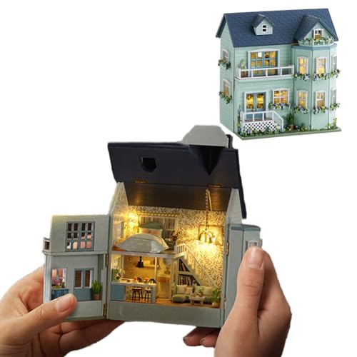 Puppenhaus DIY Miniatur-Holzmöbel-Set, handgefertigtes Mini-Puppenhaus mit LED, Maßstab 1:24, kreatives Holzhandwerk-Spielzeug für Erwachsene, Freunde, Liebhaber, Geburtstagsgeschenk (heimeliges Haus) von ELPHNUTSEY