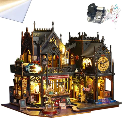 Puppenhaus-Miniatur, magisches Puppenhaus-Set, handgefertigtes Mini-Kit, kleines Haus Bausatz mit staubdichter Abdeckung und musikalischer Bewegung als Geschenk für Freunde und Puppenhaus-Miniatur, magisches Puppenhaus-Set, handgefertigtes Mini-Kit, kleines Haus Bausatz mit staubdichter Abdeckung und musikalischer Bewegung als Geschenk für Freunde und von ELPHNUTSEY