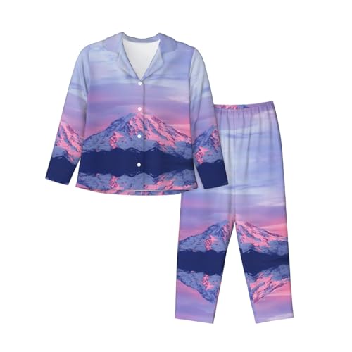 ELRoal Damen-Pyjama, Motiv: Mount At Sunset, bedruckt, langärmelig, Heimkleidung von ELRoal