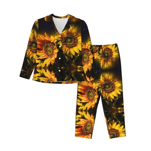 ELRoal Damen-Pyjama, Sonnenblumen, Malerei, Druck, Nachthemd, langärmelig, Set, Heimkleidung von ELRoal