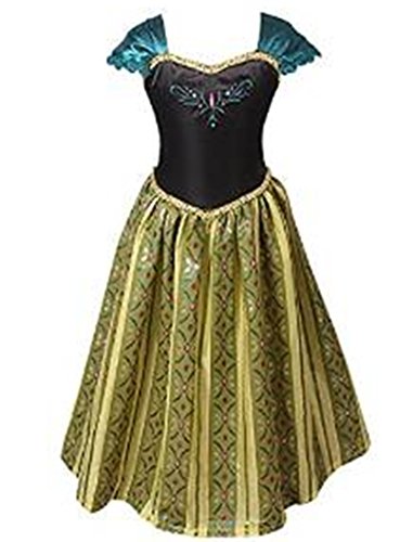 ELSA & ANNA Prinzessin Kleid - Eiskönigin Kostüm für Mädchen - Partys, Geburtstage, Fasching, Karneval und Halloween - 8-9 Jahre (FBA-ANNA1) von ELSA & ANNA
