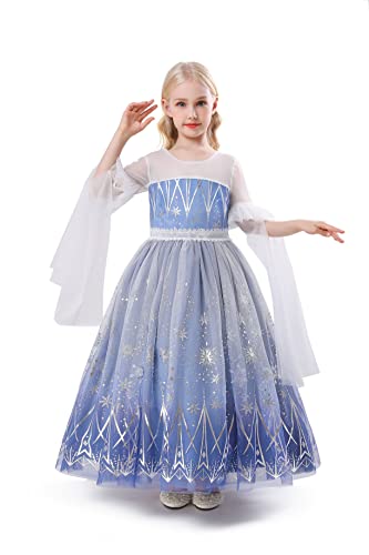 ELSA & ANNA Prinzessin Kleid Mädchen – Eiskönigin – Prinzessinnenkostüm – Mädchen Kleid für Partys, Geburtstage, Fasching, Karneval und Halloween – Prinzessin Kostüm Mädchen – 5-6 Jahre (CNDR15) von ELSA & ANNA