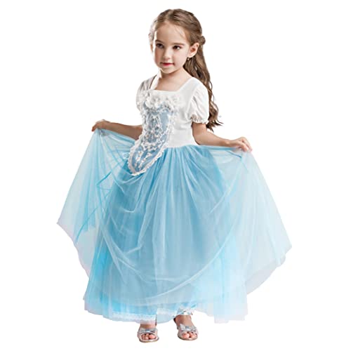 ELSA & ANNA Prinzessin Kleid Mädchen – Eiskönigin – Prinzessinnenkostüm – Mädchen Kleid für Partys, Geburtstage, Fasching, Karneval und Halloween – Prinzessin Kostüm Mädchen – 5-6 Jahre (CNDR3) von ELSA & ANNA